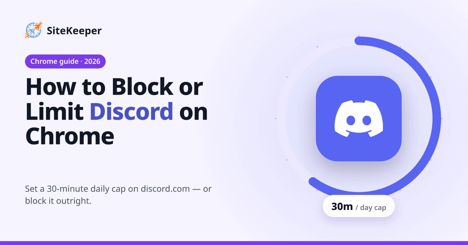 How to block or limit Discord on Chrome with SiteKeeper: the Discord logo inside a 30-minute daily limit timer ring