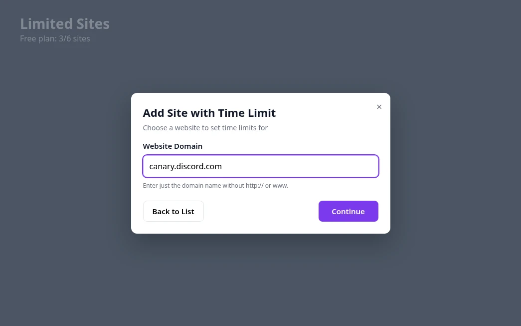 Adding canary.discord.com as a custom website in the SiteKeeper Add Site dialog