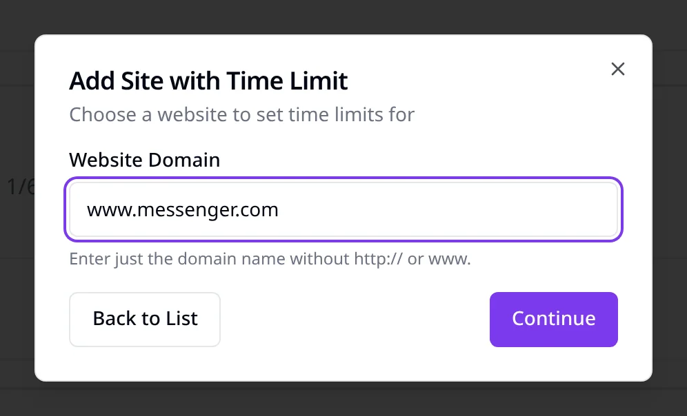Adding www.messenger.com as a custom website in the SiteKeeper Add Site dialog